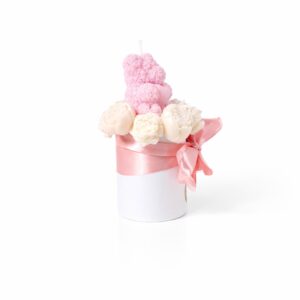 Ourson de Cire & Fleurs Sculptées rose