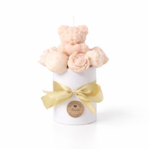 Ourson de Cire & Fleurs Sculptées rose clair