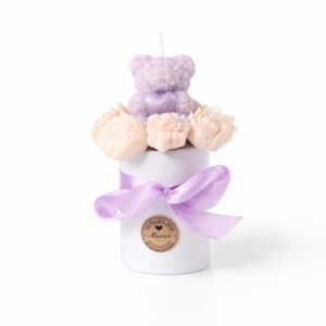 Ourson de Cire & Fleurs Sculptées violet