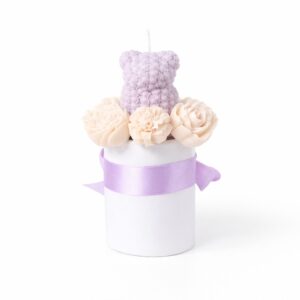 Ourson de Cire & Fleurs Sculptées violet