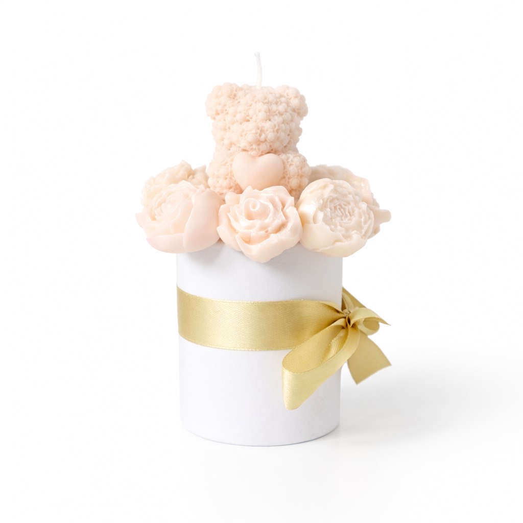 Ourson de Cire & Fleurs Sculptées rose clair – Image 2