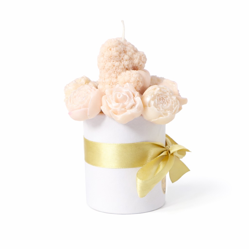 Ourson de Cire & Fleurs Sculptées rose clair – Image 3