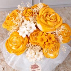 Bouquet de cire jaune et blanc – Roses décoratives artisanales