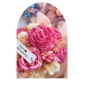 Bouquet de fleurs en cire rose et blanc fait main